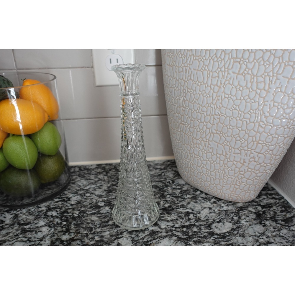 Vintage Clear Starburst Glass Bud Vase Floral‎ Decor Table Centerpiece Elegant